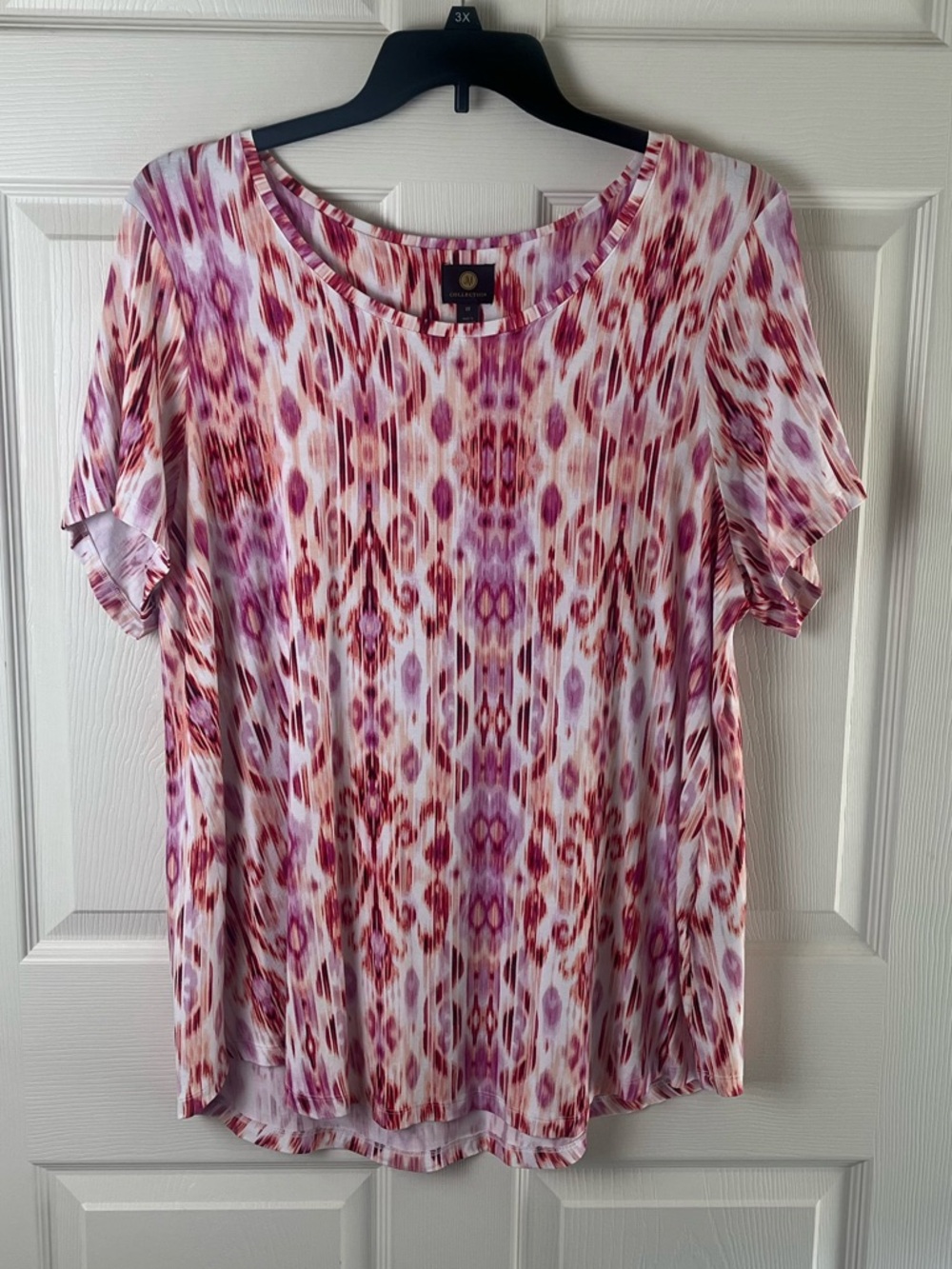 JM Collection Pink & Red Printed Short Sleeve Scoop Neck Top